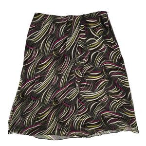 Jones New York Skirt 14 Silk Black GEO Print Faux Wrap Midi A-Line MOD Retro